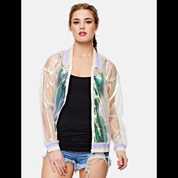 NWOT🌈Rainbow Holographic Transparent Jacket - Picture 1 of 16